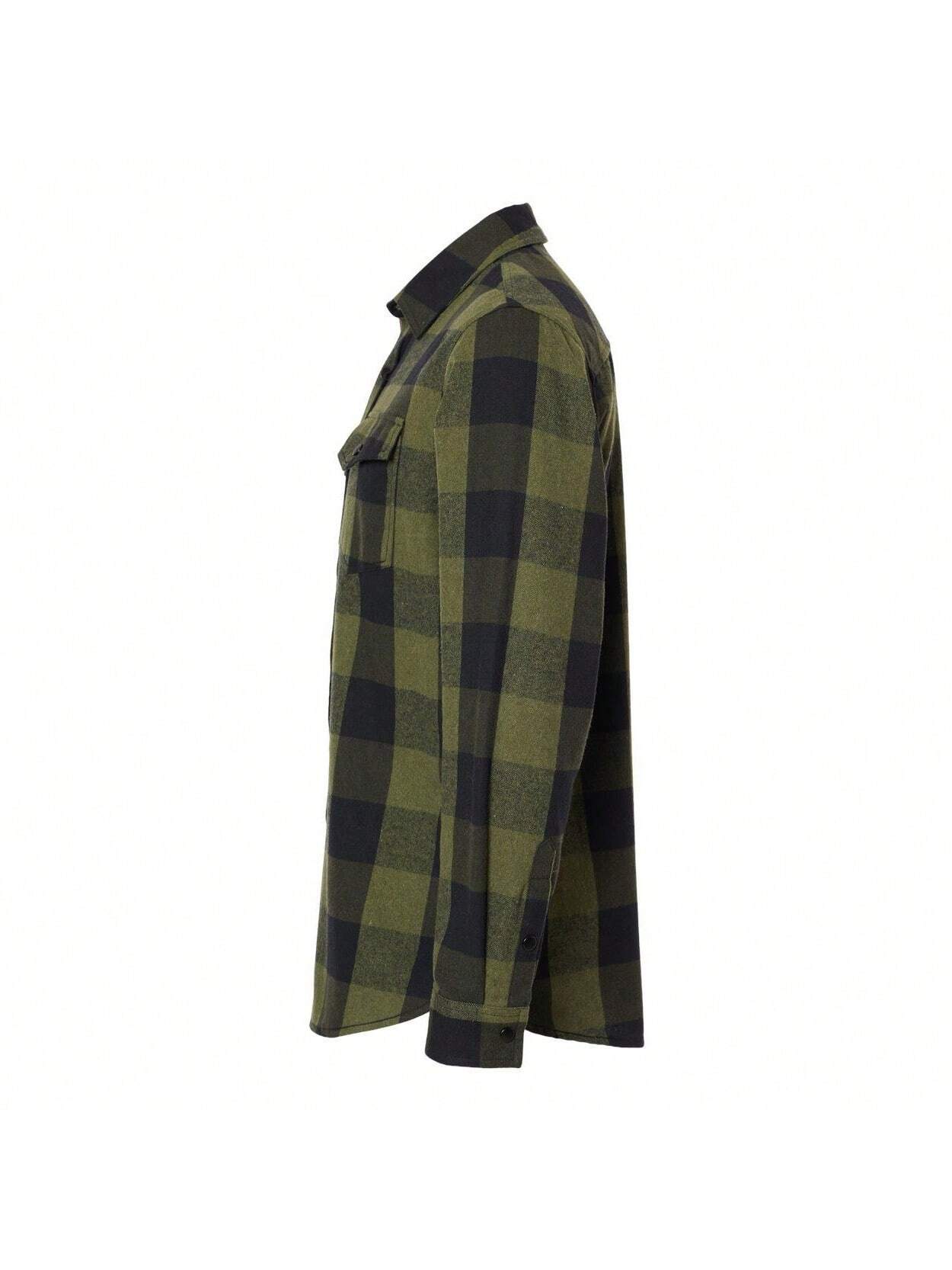 Snap Front Long Sleeve Plaid Flannel Shirt (Black) 