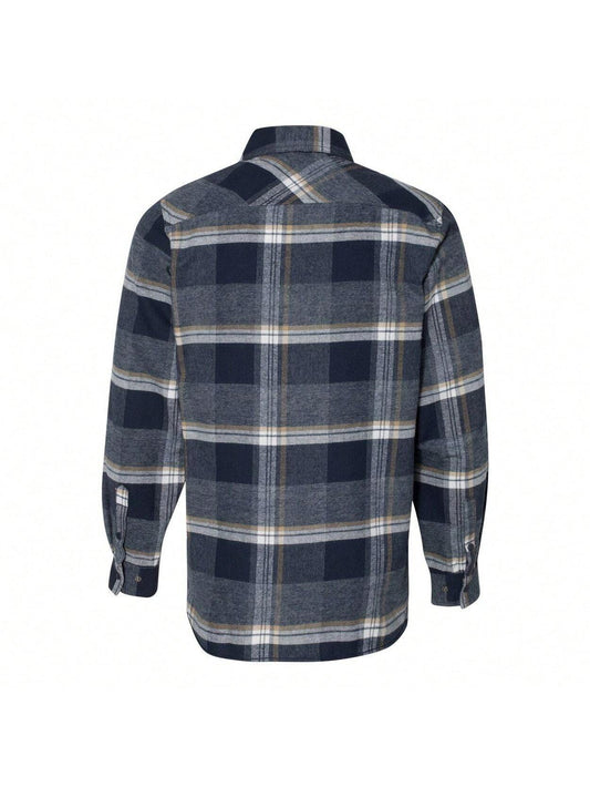 Snap Front Long Sleeve Plaid Flannel Shirt (Indigo) 