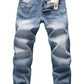 Men's Casual Versatile Stretch Jeans, Loose Casual Jeans, Straight Mid-Waist Fashion Versatile Spring And Fall Jeans, Suitable For Daily, Business, Outdoor 