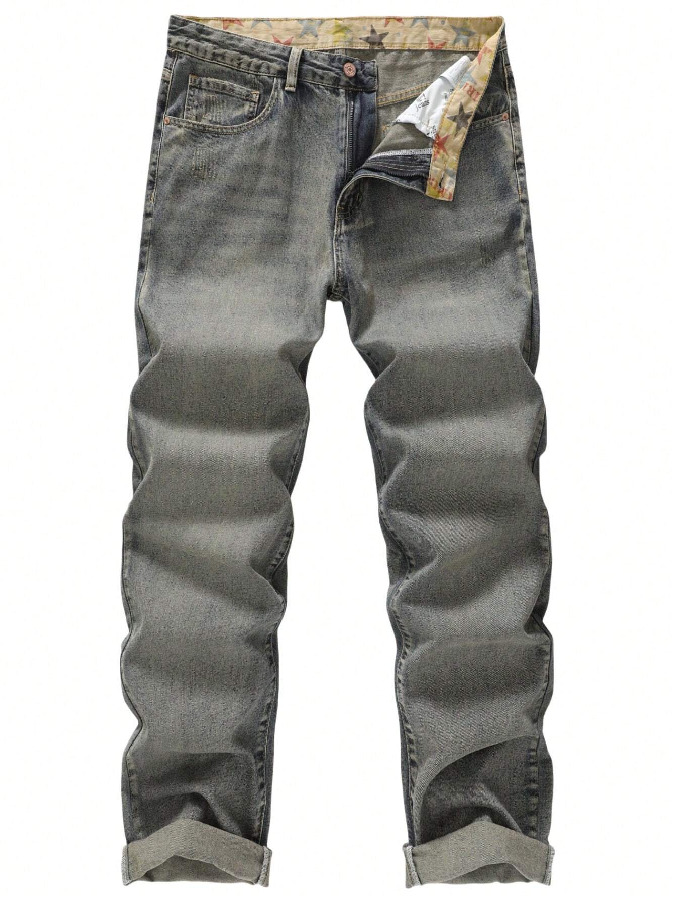 Men's Non-Stretch Regular Fit Straight-Leg Denim Pants Jeans 