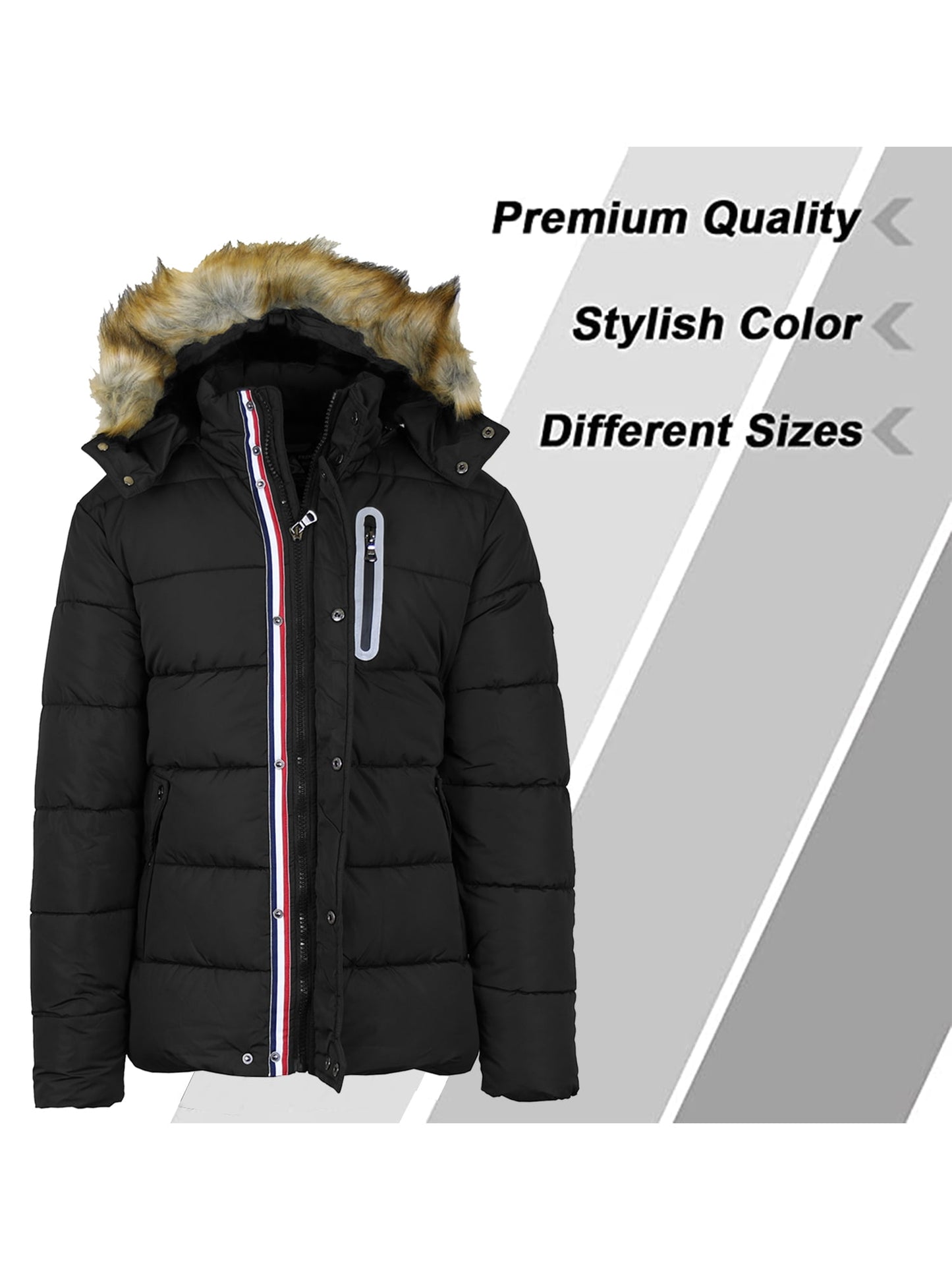 Men's Heavyweight Tech Puffer Jacket With Chest Pocket & Detachable Faux Fur Hood 