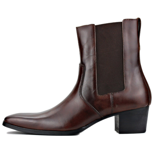 OSSTONE Dress Boots Chelsea Designer Boots for Men slip-on Leather Casual Heel Shoes JY042-Coffee-7 Coffee Brown 