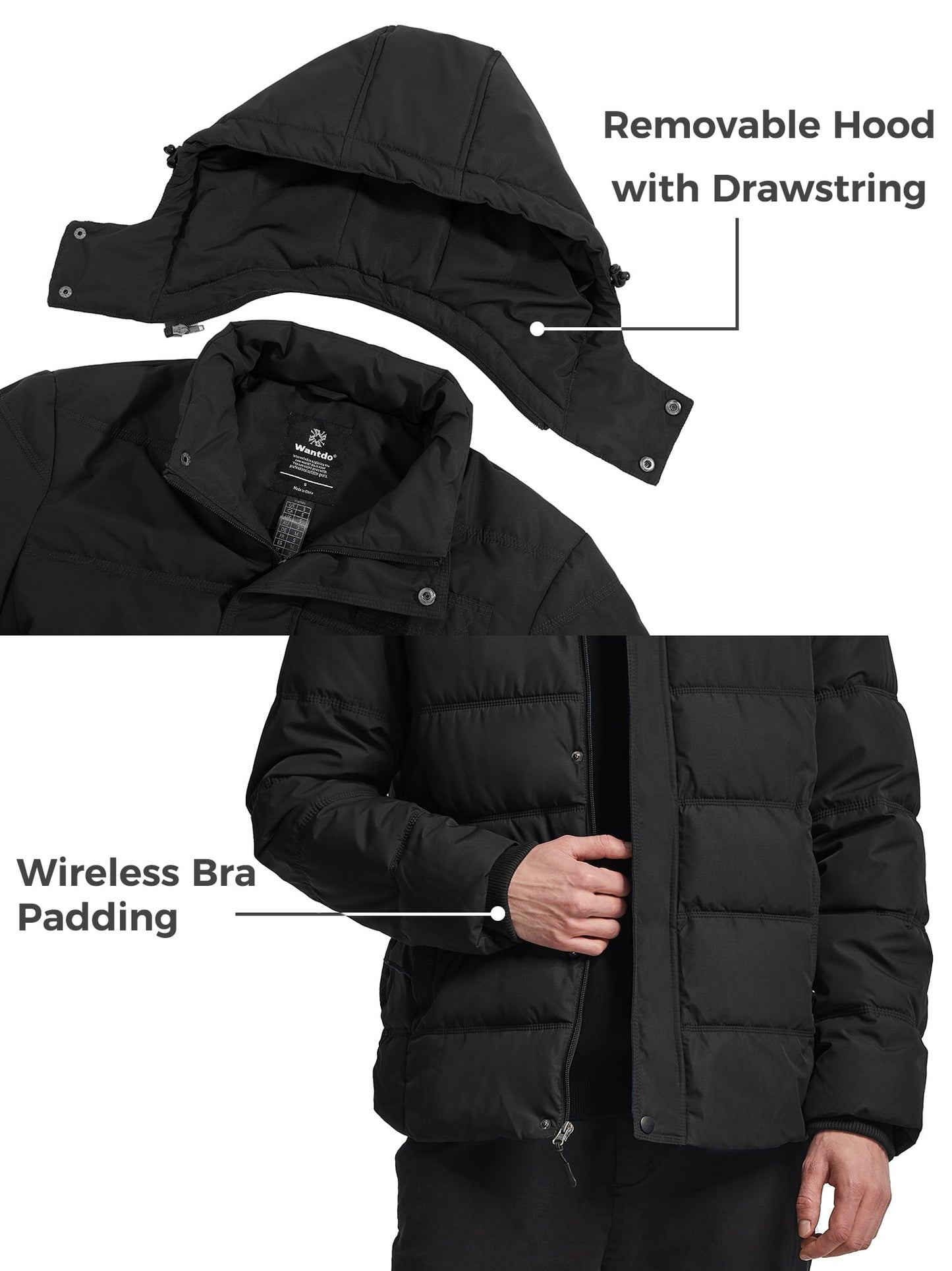 Wantdo Men's Winter Coat Hooded Winter Jacket 