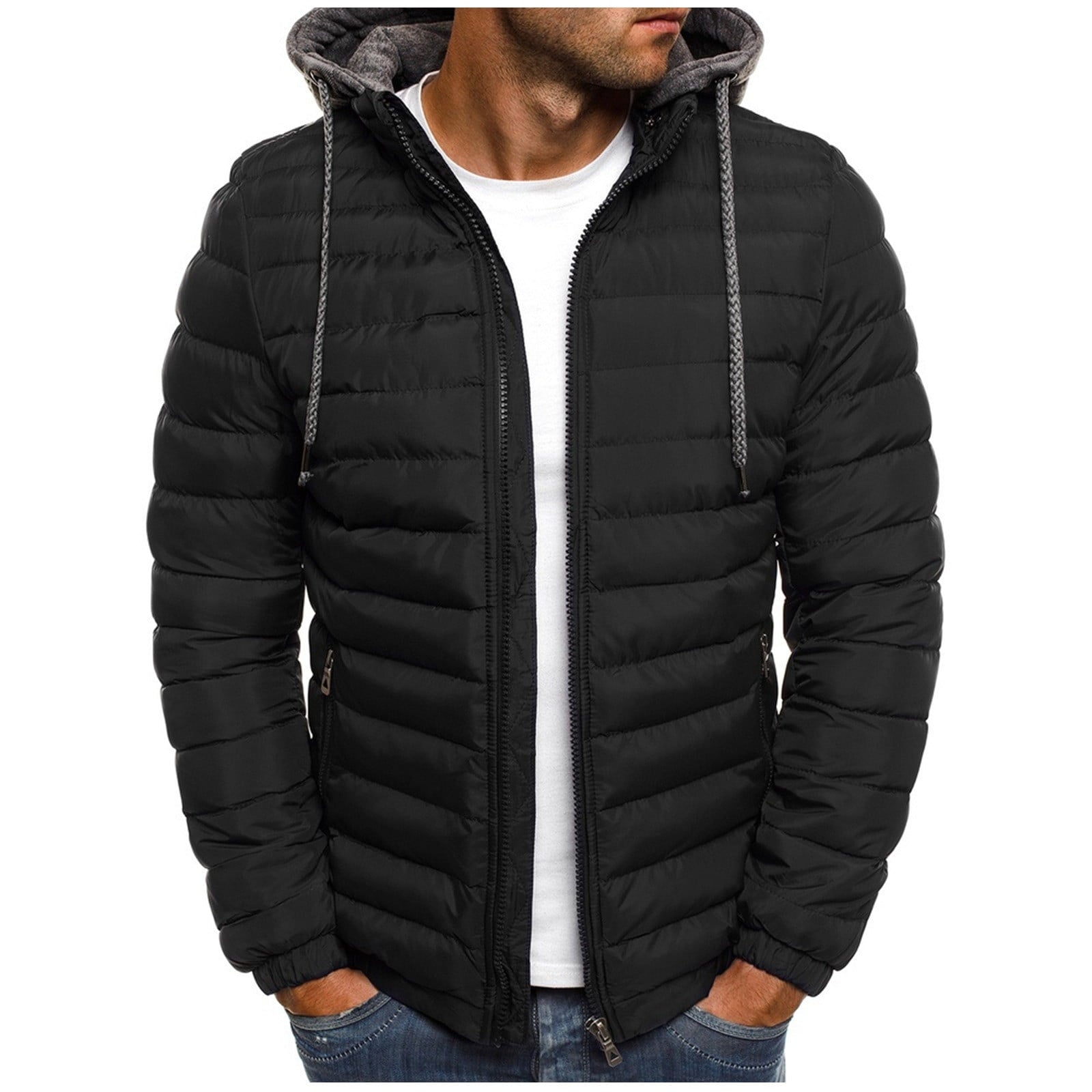 Zpanxa Mens Winter Coats Men's Solid Color Hooded Jacket 