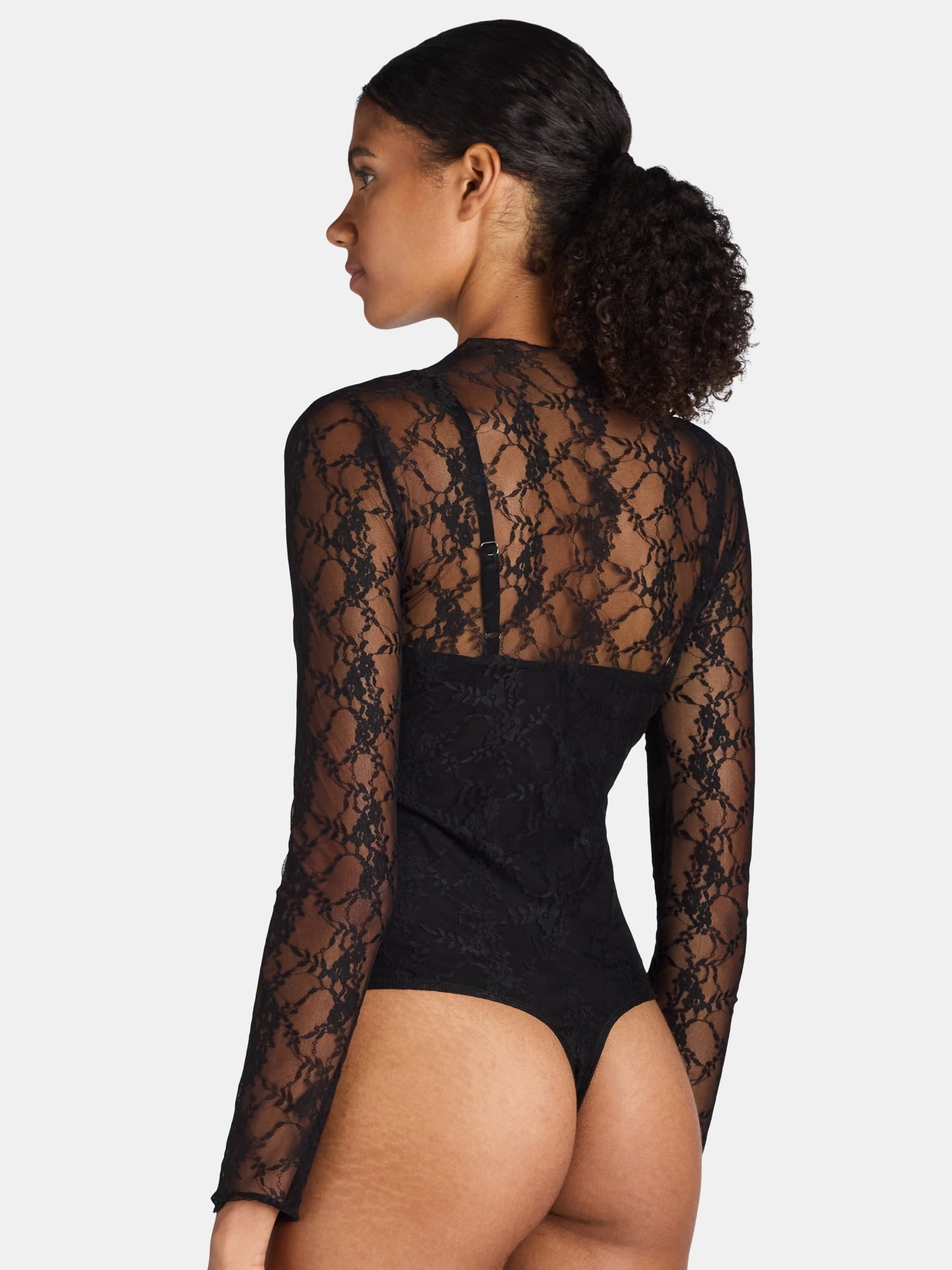 Made NYC Women's  Lace Bodysuit with Long Sleeves 