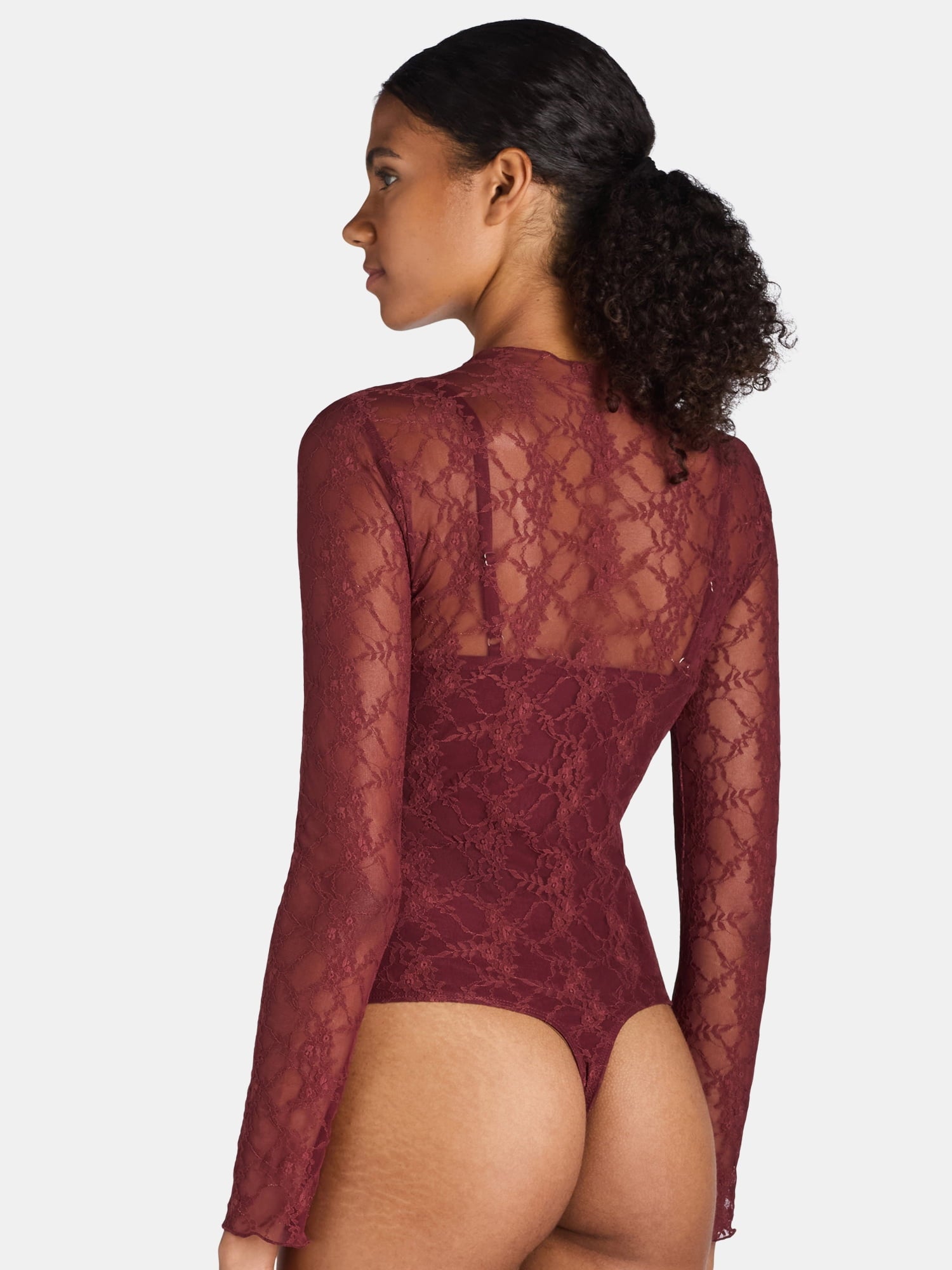 Made  NYC Women's Lace Bodysuit with Long Sleeves 