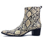 Beige OSSTONE Dress Boots Chelsea Snake Prints Boots for Men 