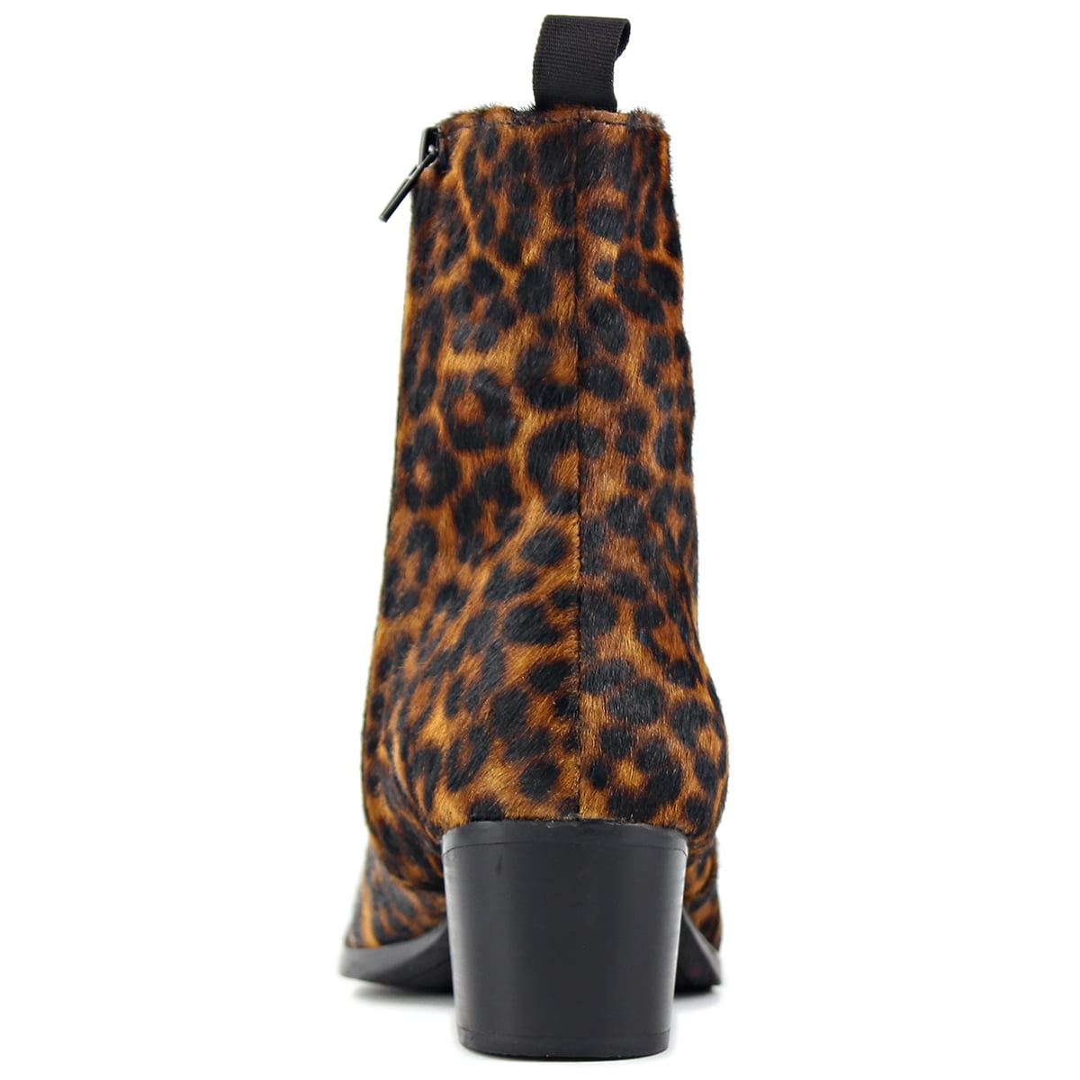 OSSTONE Dress Boots Chelsea Pony Hair Leopard Boots 