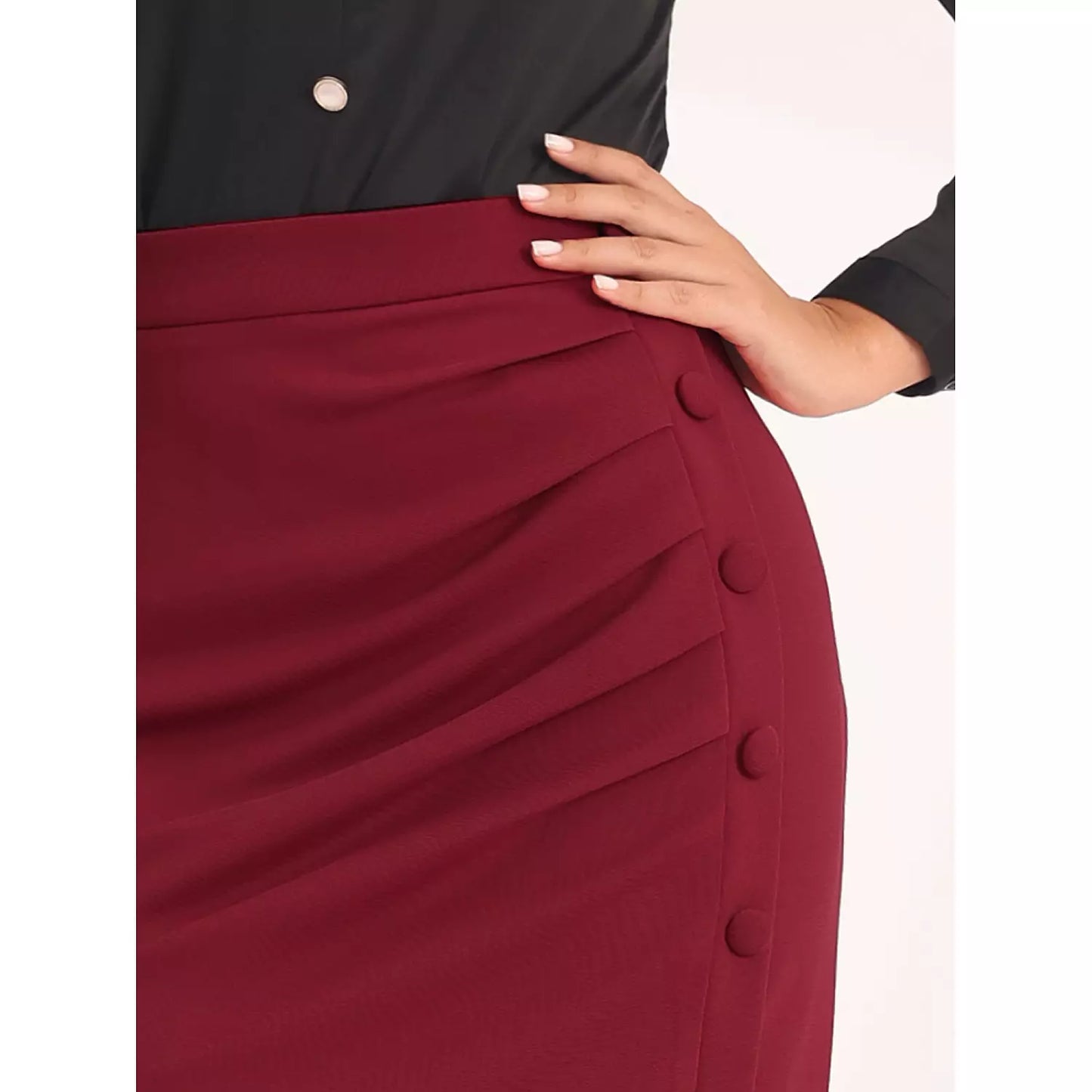 Pencil Skirt High Waist Pleated Front Work Midi Skirts 