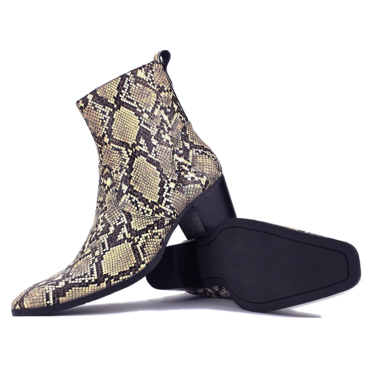 Beige OSSTONE Dress Boots Chelsea Snake Prints Boots for Men 