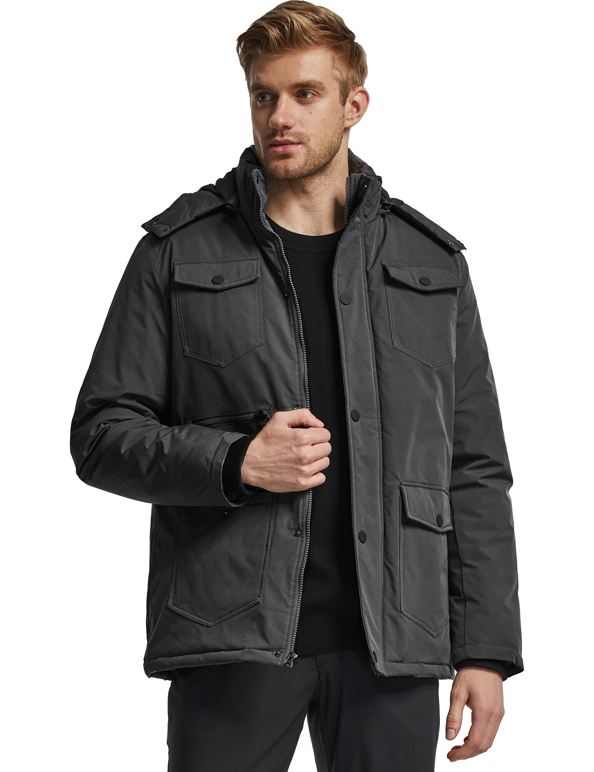 Ampake Men's Winter Puffer Jacket t with Hood Gray M 