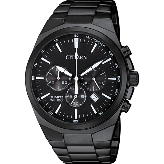 Citizen Men's Quartz Black Stainless Steel Chronograph Watch 