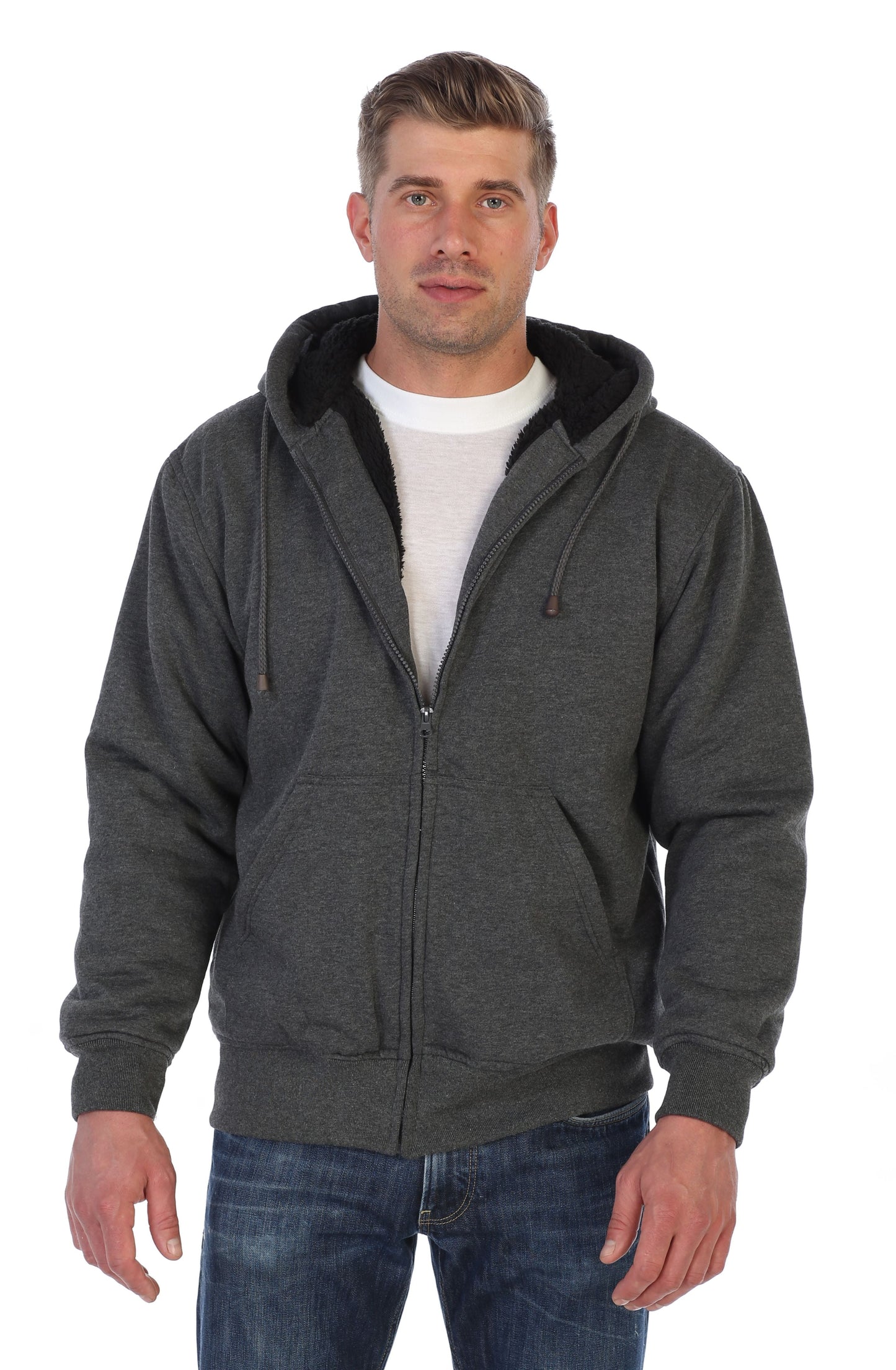 Gioberti Men Heavyweight Sherpa Lined Fleece Hoodie Jacket 