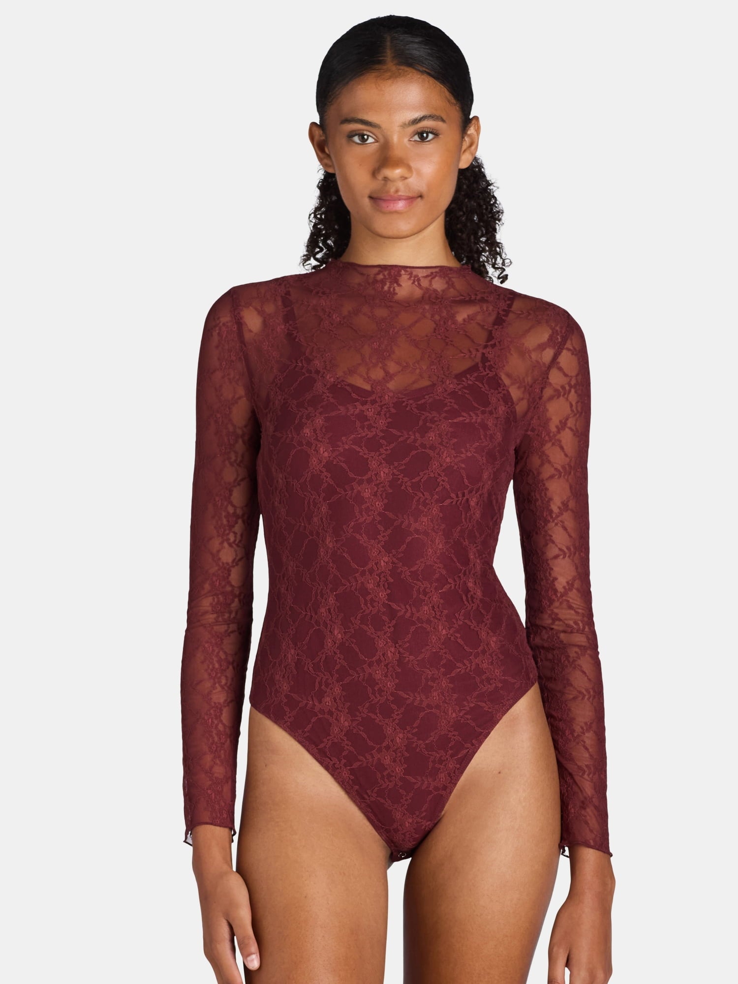 Made  NYC Women's Lace Bodysuit with Long Sleeves 