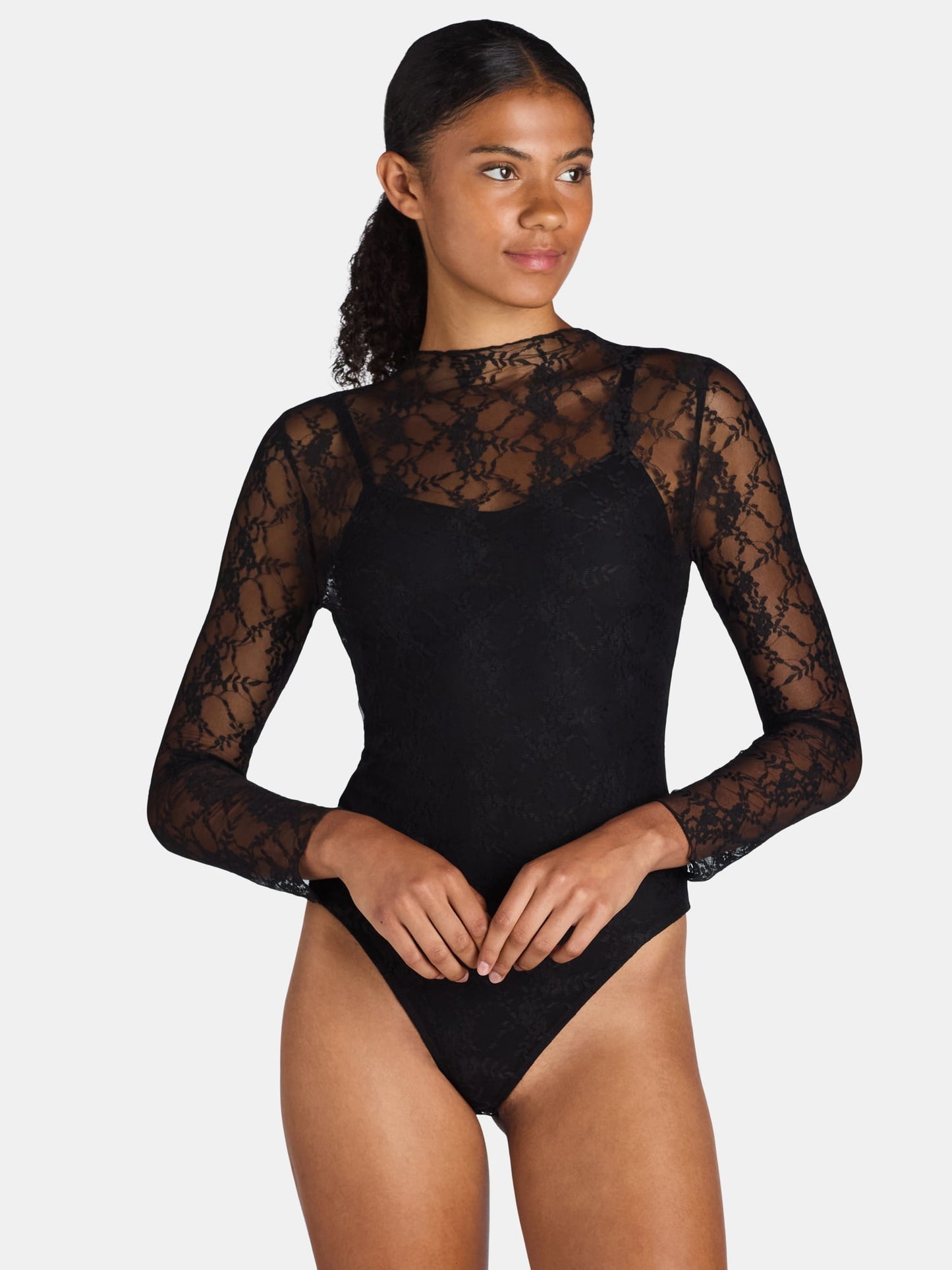 Made NYC Women's  Lace Bodysuit with Long Sleeves 