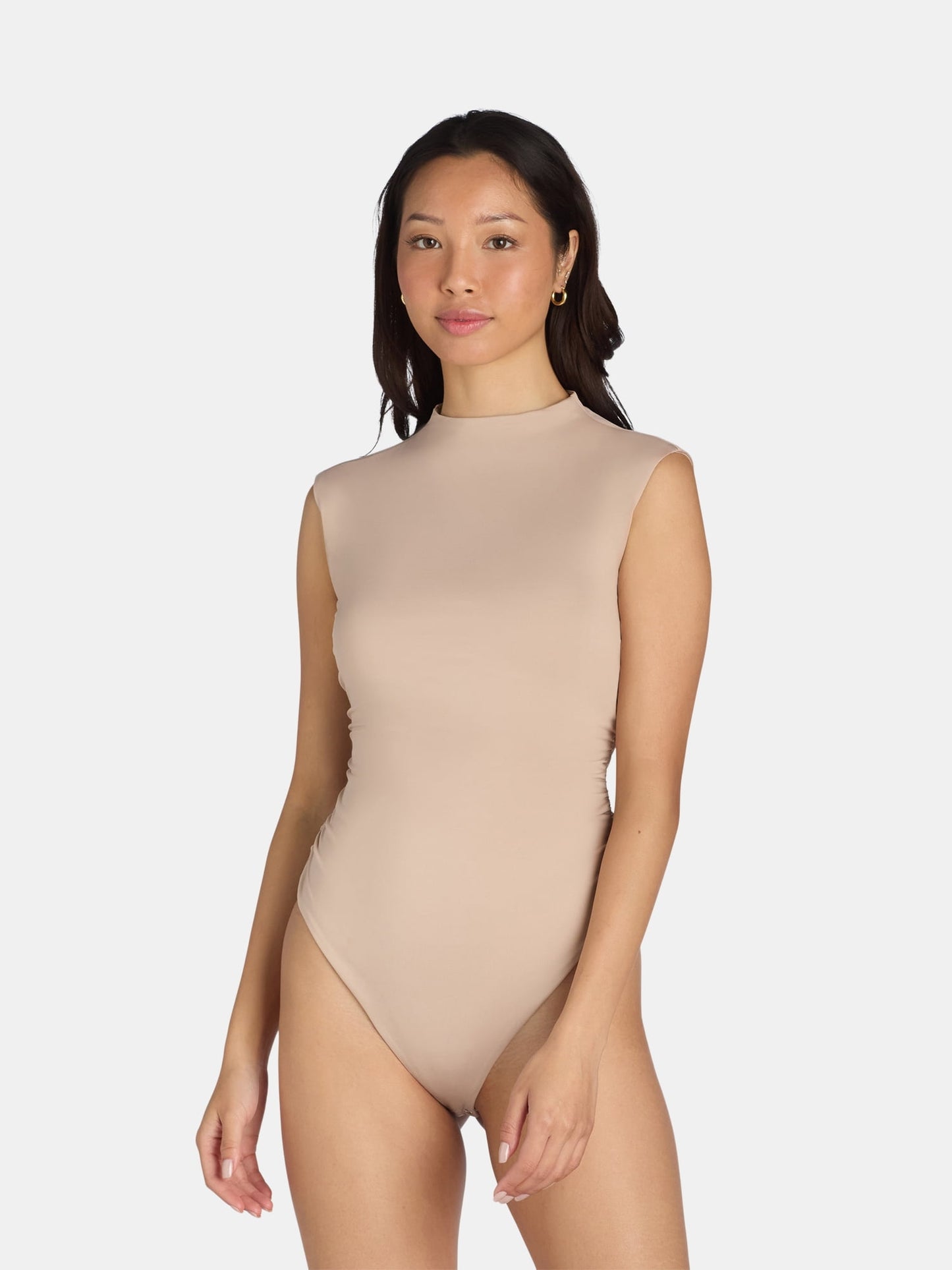 Made NYC Juniors Ruched Mock Neck Bodysuit 