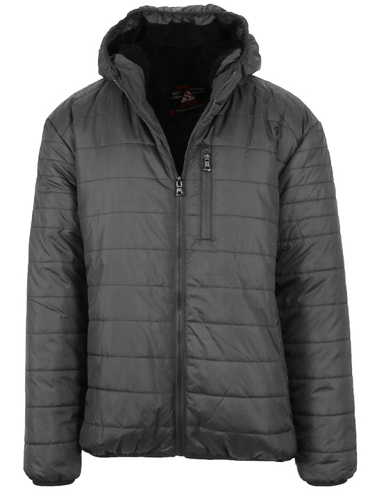 Mens Sherpa-Lined Hooded Puffer Jacket (Sizes, S to 2XL) 