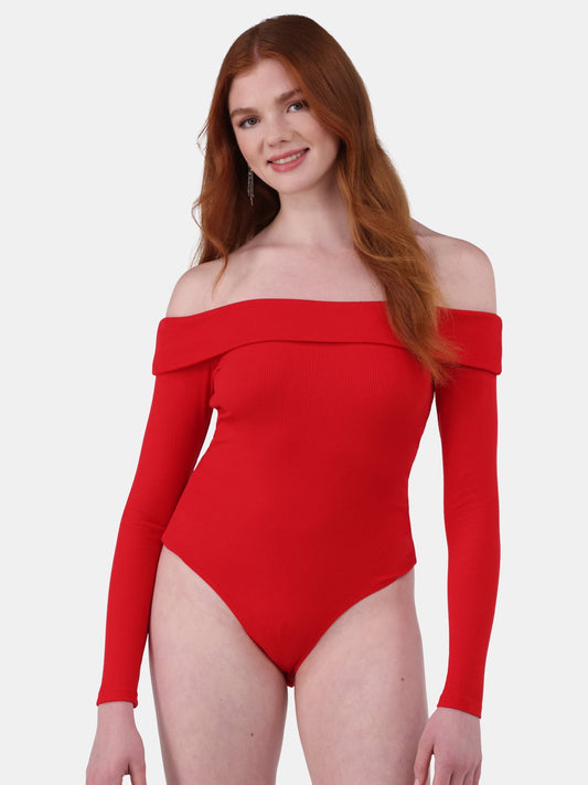 No Boundaries Off-the-Shoulder Bodysuit with Long Sleeves, Women's and Women's Plus 