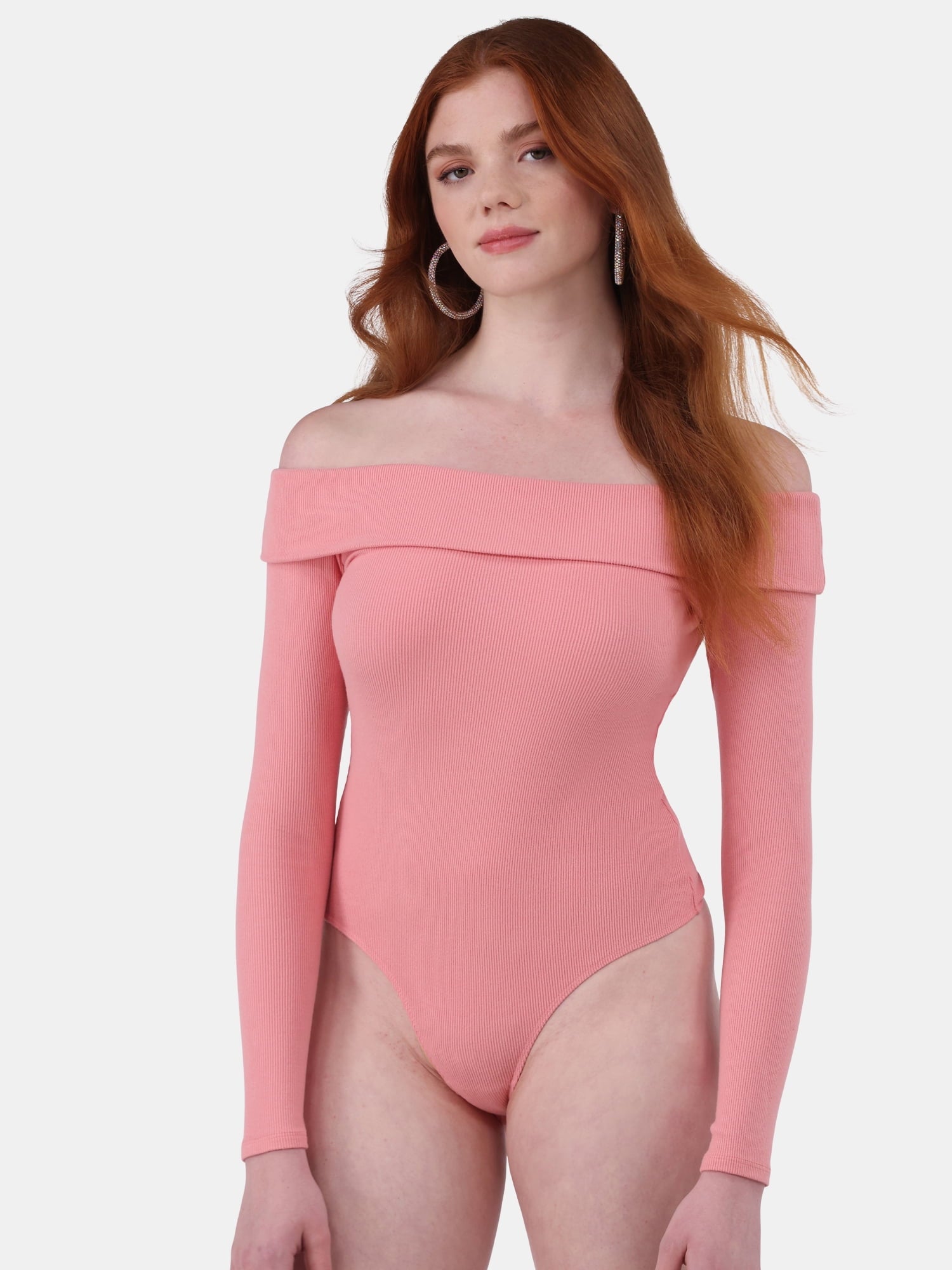 No Boundaries Off-the-Shoulder Bodysuit with Long Sleeves, Women's and Women's Plus 