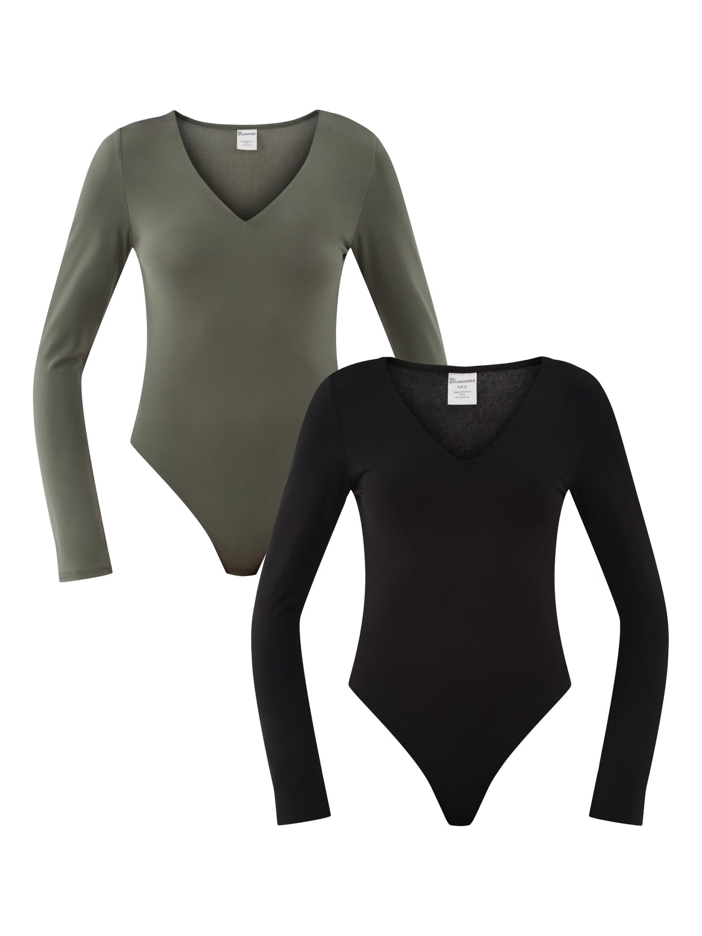 No Boundaries Double Layer Bodysuit with Long Sleeves, 2-Pack 