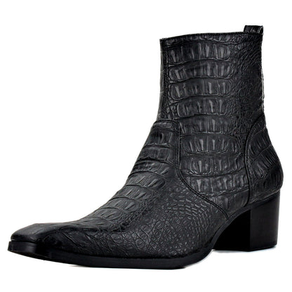 Black OSSTONE Dress Boots Chelsea Crocodile Prints Boots 