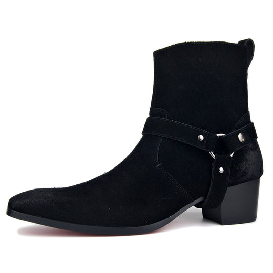 OSSTONE Dress Boots Chelsea Designer Boots-Black Suede 