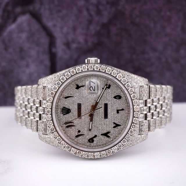 Pre-Owned Rolex Datejust 41mm Men's Steel Watch Jubilee Iced 19ct Diamonds 