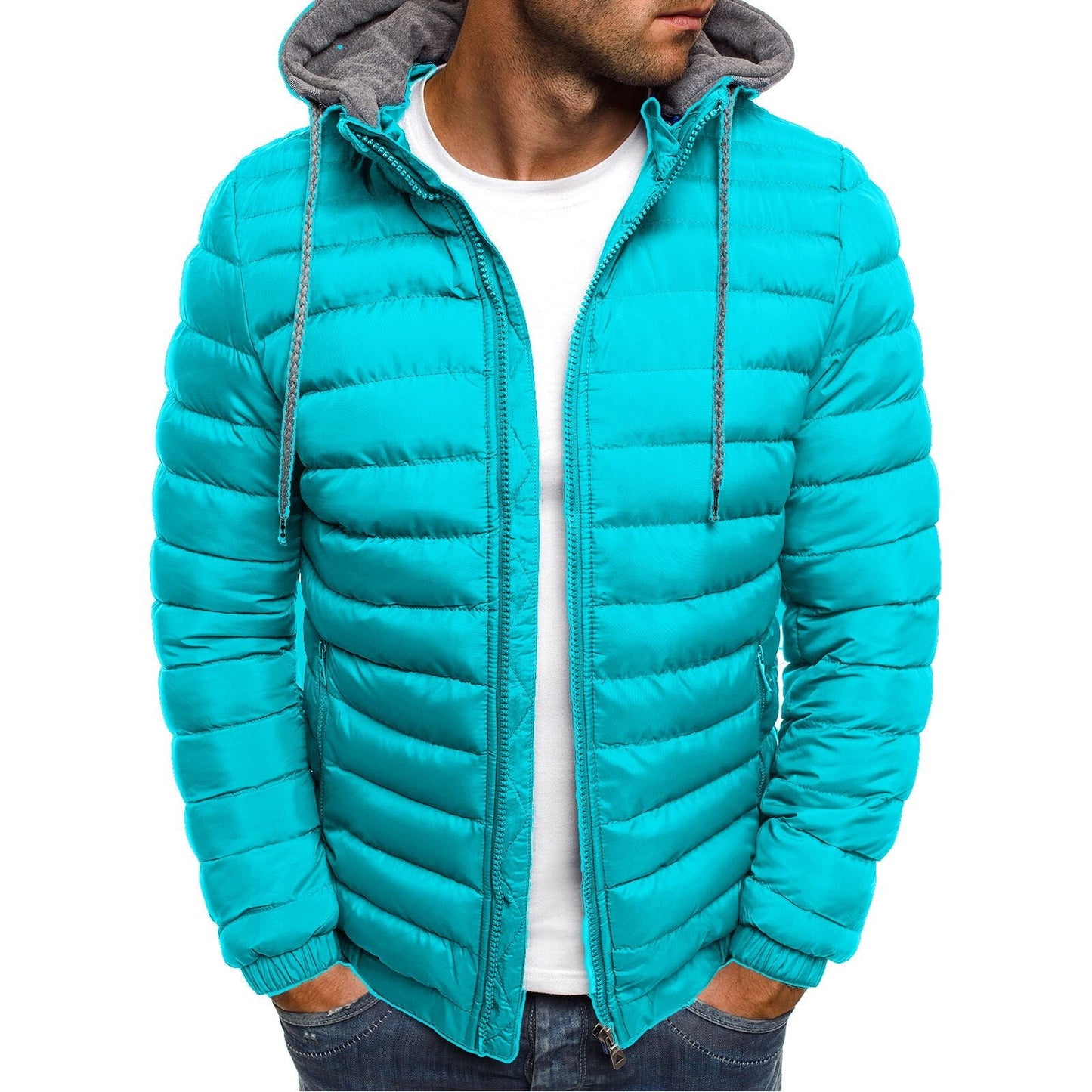 Zpanxa Mens Winter Coats Men's Solid Color Hooded Jacket 