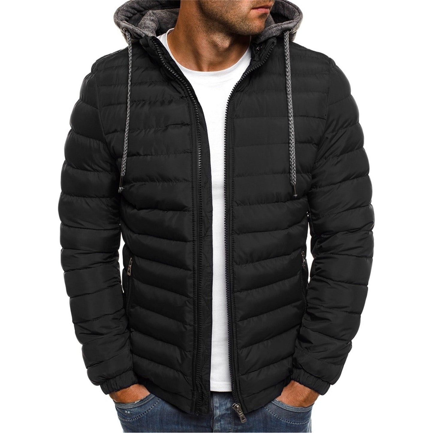 Zpanxa Mens Winter Coats Men's Solid Color Hooded Jacket 