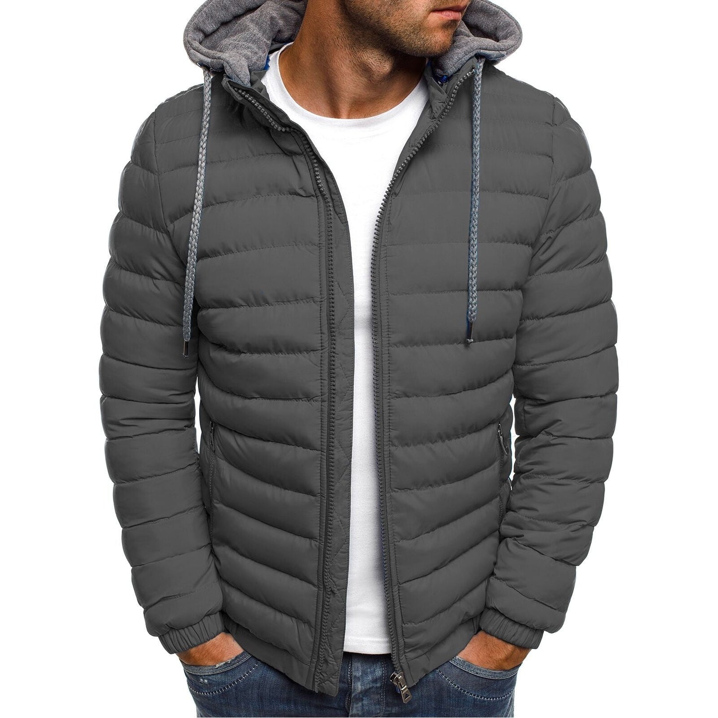 Zpanxa Mens Winter Coats Men's Solid Color Hooded Jacket 