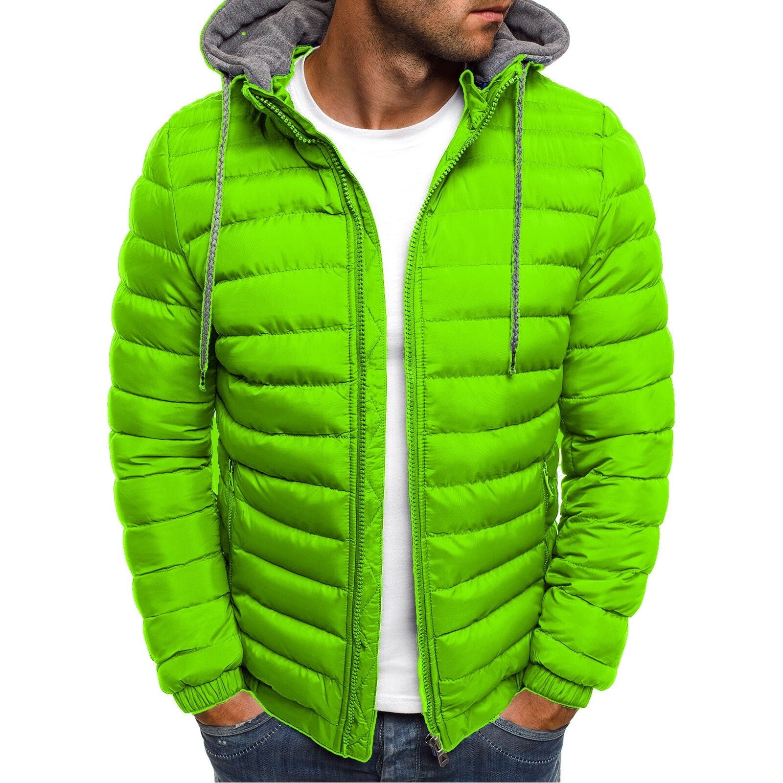 Zpanxa Mens Winter Coats Men's Solid Color Hooded Jacket 