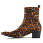 OSSTONE Dress Boots Chelsea Pony Hair Leopard Boots 