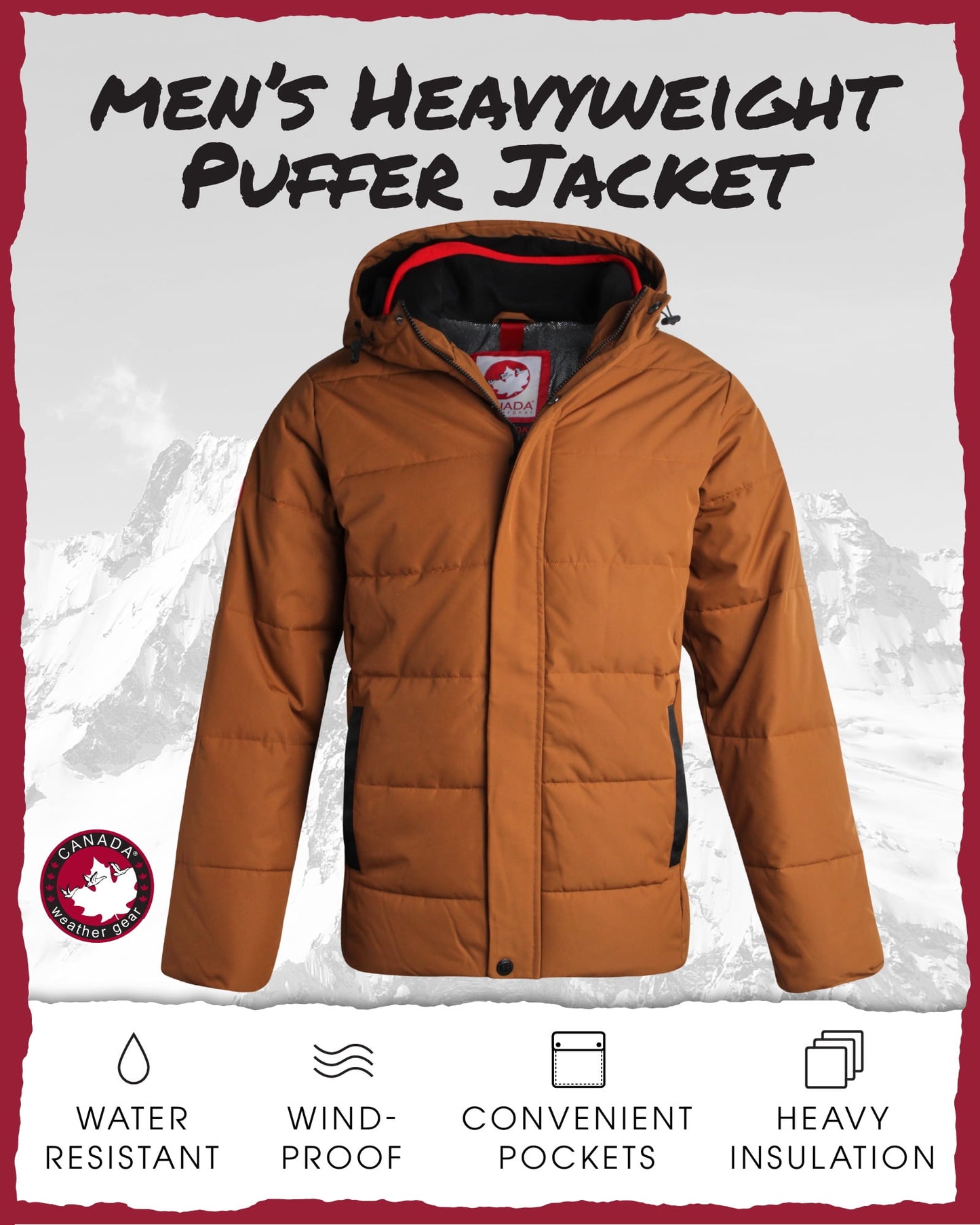 CANADA WEATHER GEAR Men's Winter Jacket – Heavyweight Puffer Jacket 