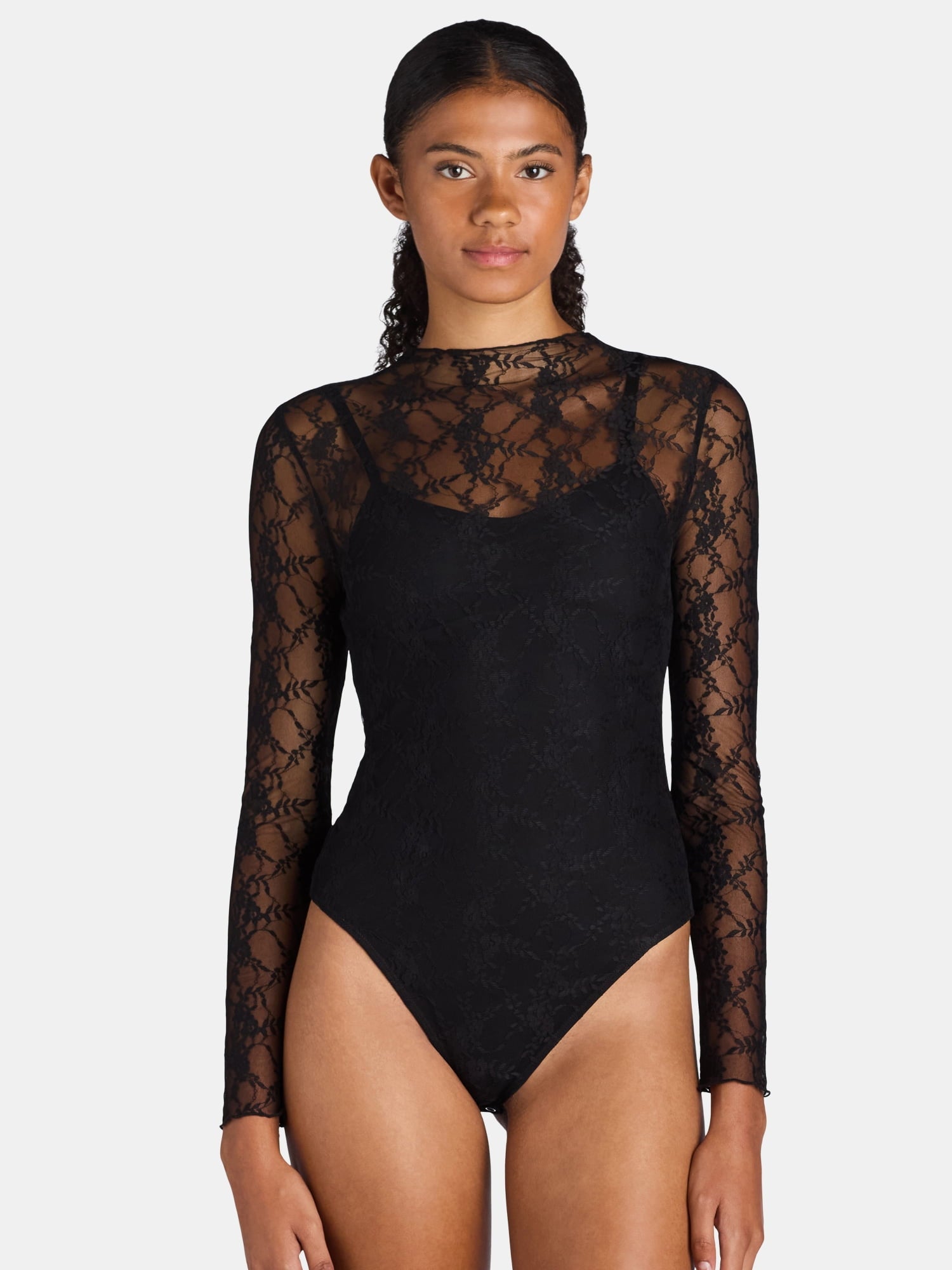 Made NYC Women's  Lace Bodysuit with Long Sleeves 