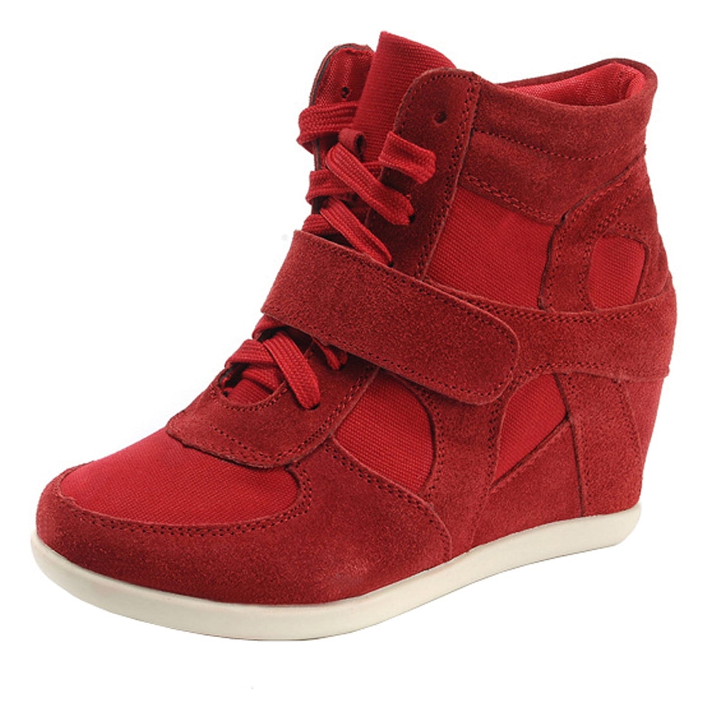 Rismart Hidden Heel High Top Lace-up Suede Sneakers 