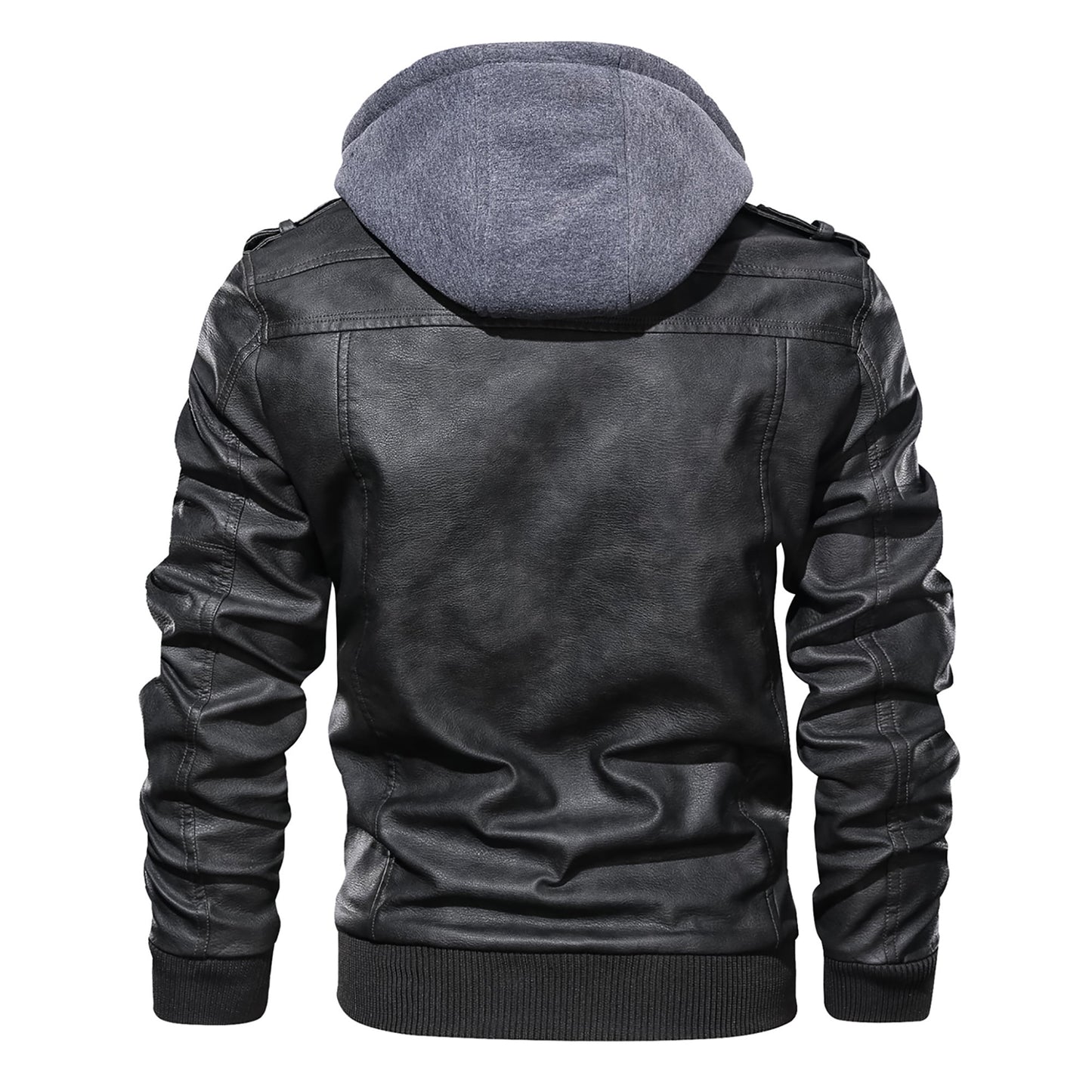 Hood Crew Men's Pu Faux Leather Jacket with Removable Hood Black L 