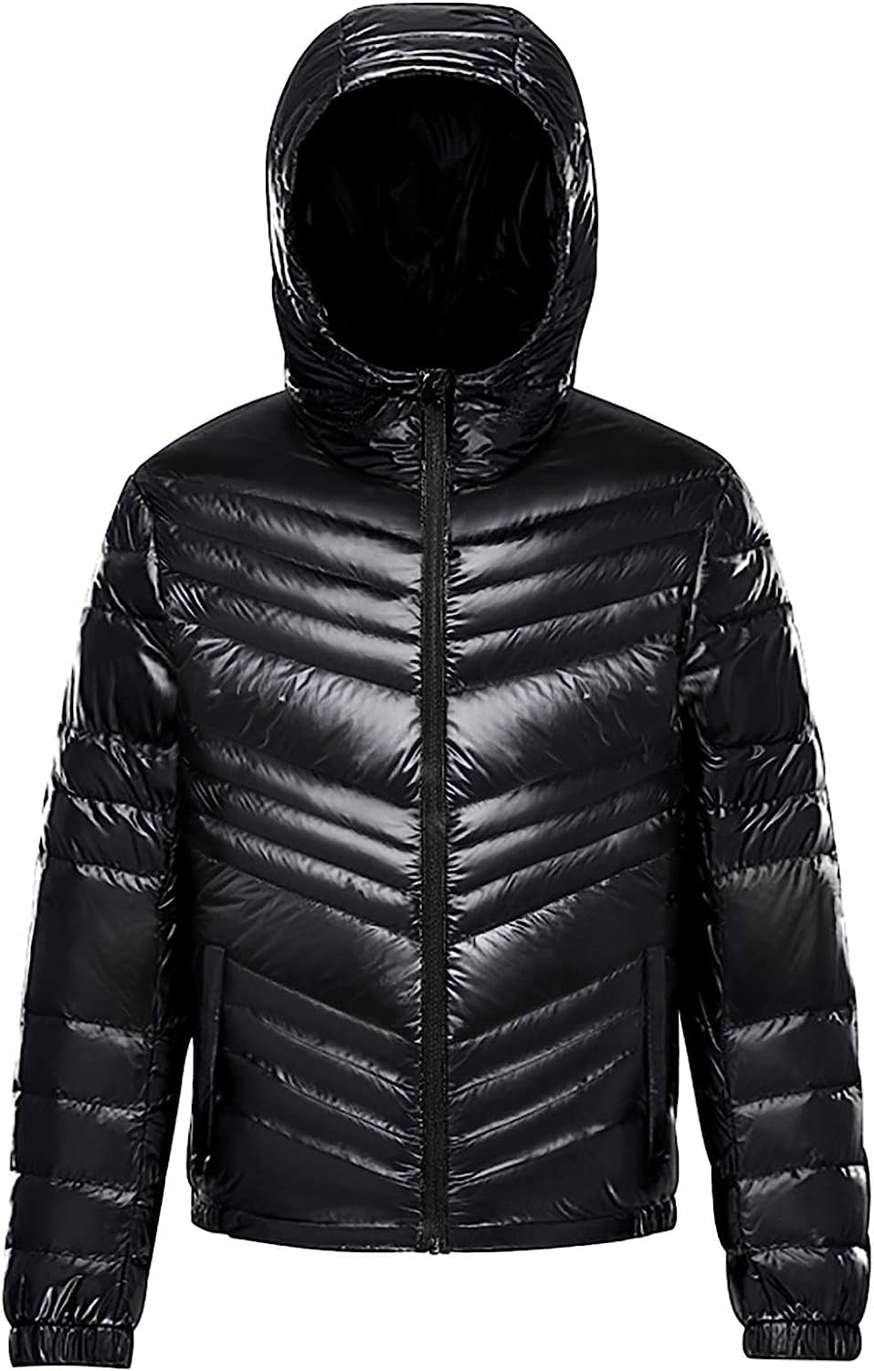 Iceglad Men's Packable Insulated Warm Hooded Puffer Long Sleeve Down Jacket Winter Coat, Black-l 