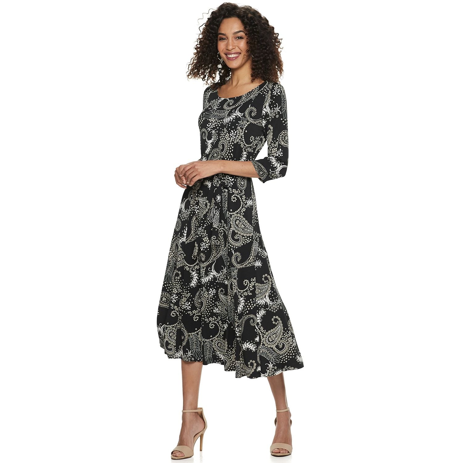 Nina Leonard Print Midi Dress 