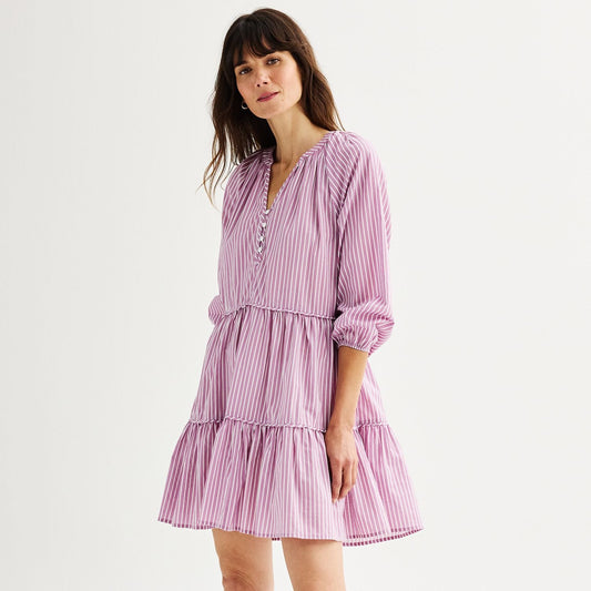 Sonoma Goods For Life Tiered Y Neck Dress 