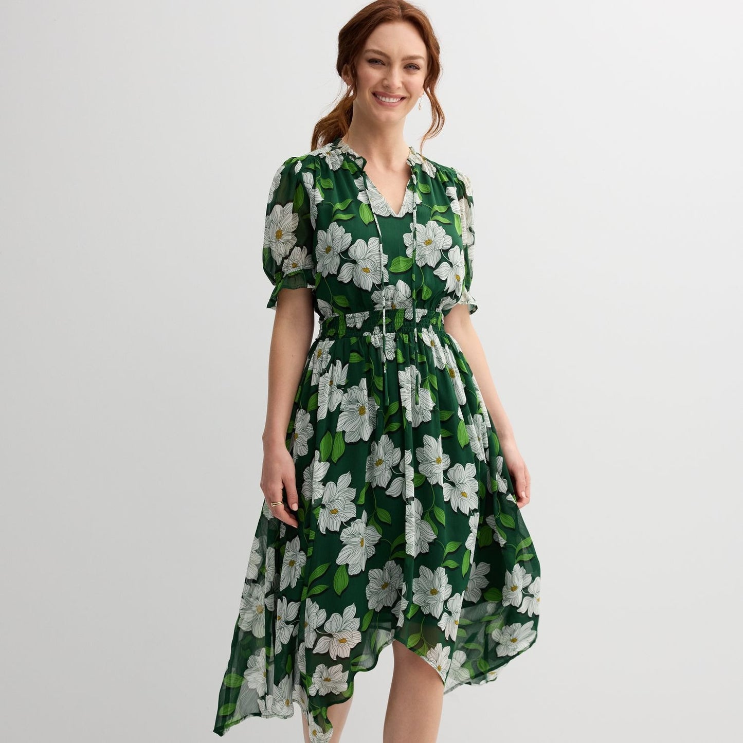 James Elbow Sleeve Bandana Hem Dress 