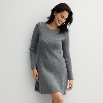 Knitted Ribbed Long Sleeve Sweater Dress 