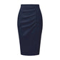 Pencil Skirt High Waist Pleated Front Work Midi Skirts 