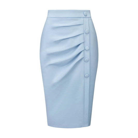 Pencil Skirt High Waist Pleated Front Work Midi Skirts 